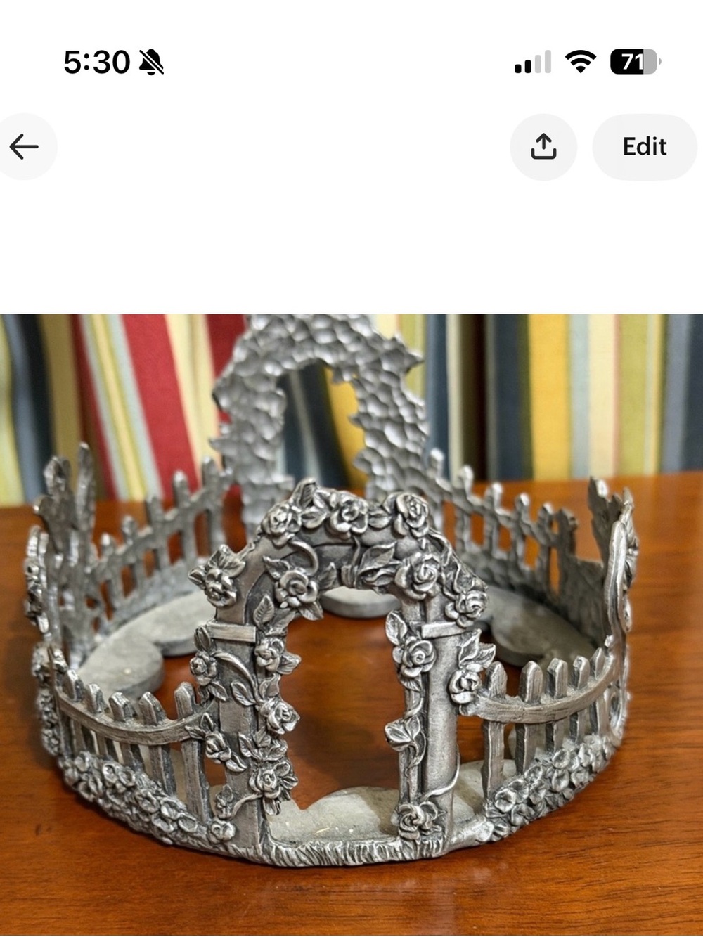 Scents & Accents Rose Garden Pewter Decorative Candle Holder 1998
